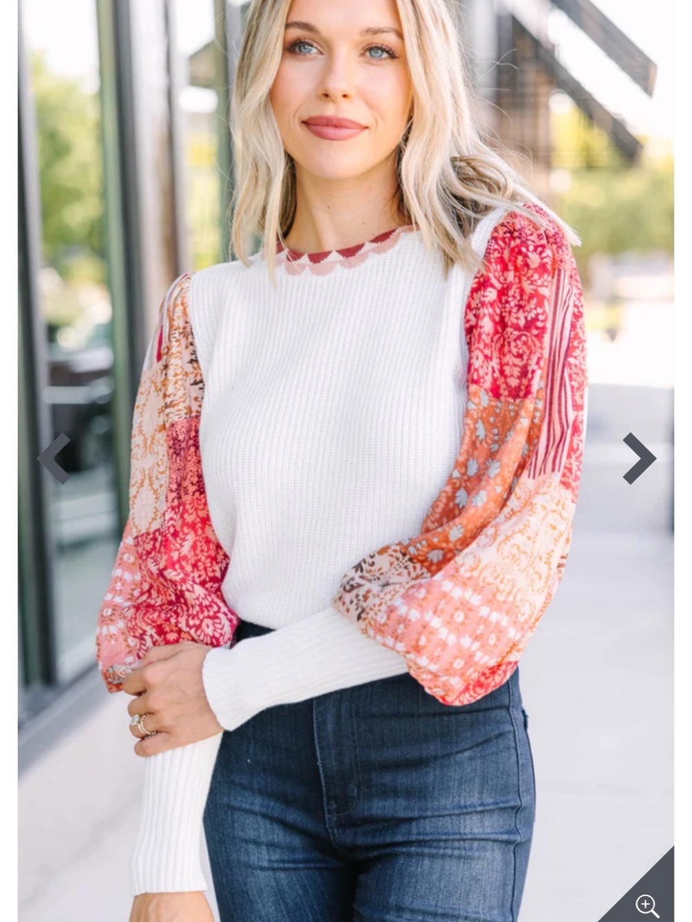 Fate Mixed Media Patchwork Sleeve Sweater | Size L